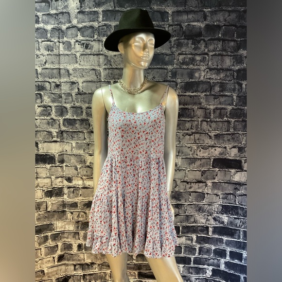 Baby Blue & Pink Floral Flowy Summer Dress - Picture 1 of 9